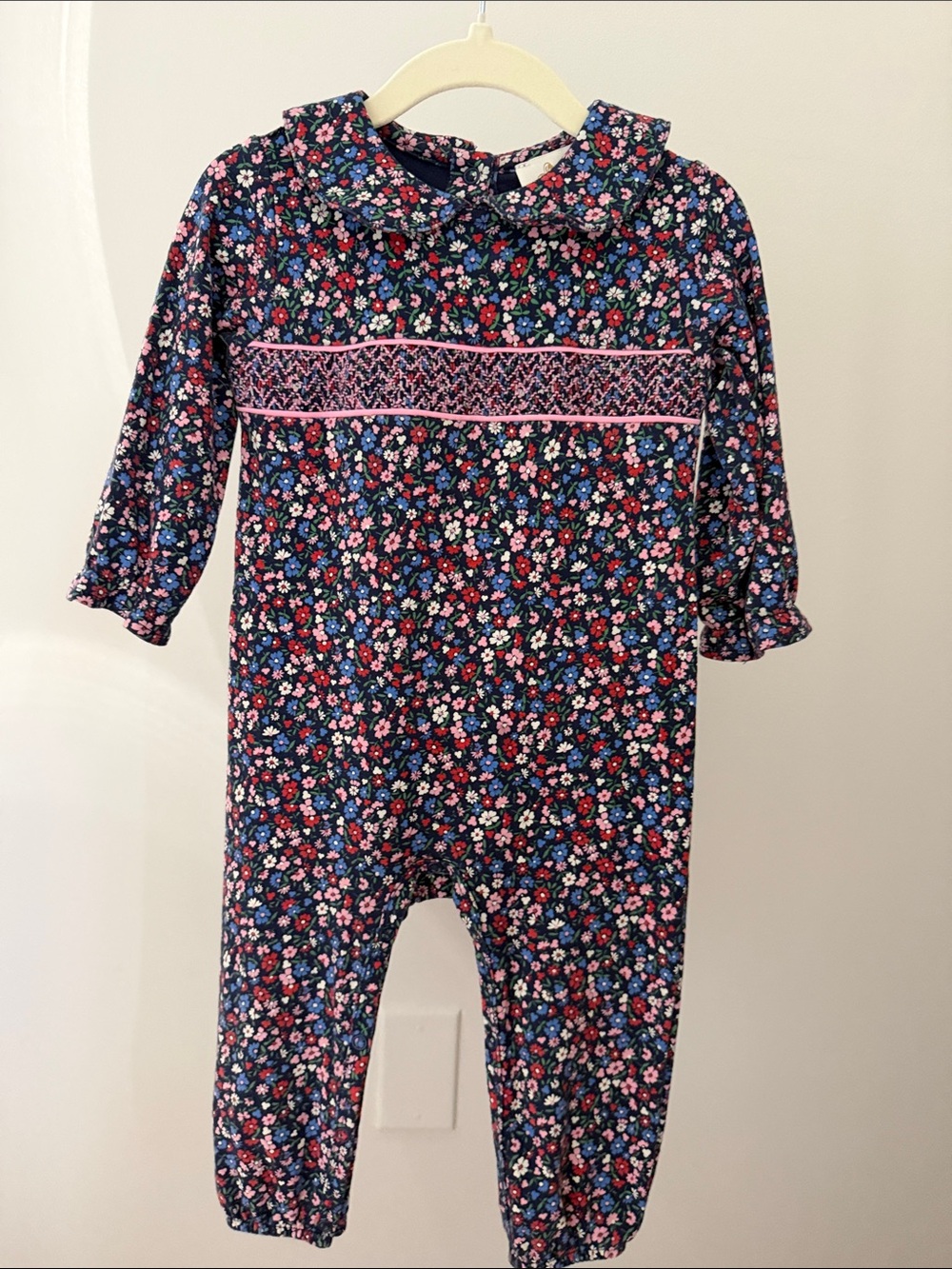The Beaufort Bonnet Company Fairfax Floral Navy One-Piece with Pink Trim